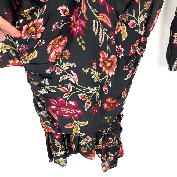 ALC Haven Dress Black Floral Silk Long Sleeve Mini‎ V-Neck Sz 6 - Picture 8 of 12